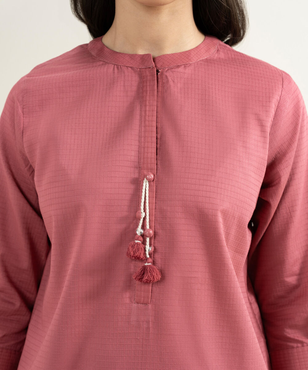 Women's RTW Dobby Solid Pink Straight Shirt