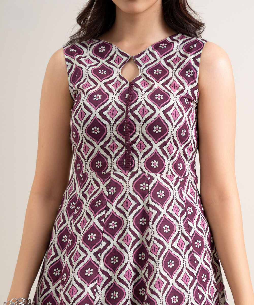 Women's Unstitched Lawn Printed Plum & White 3 Piece Suit