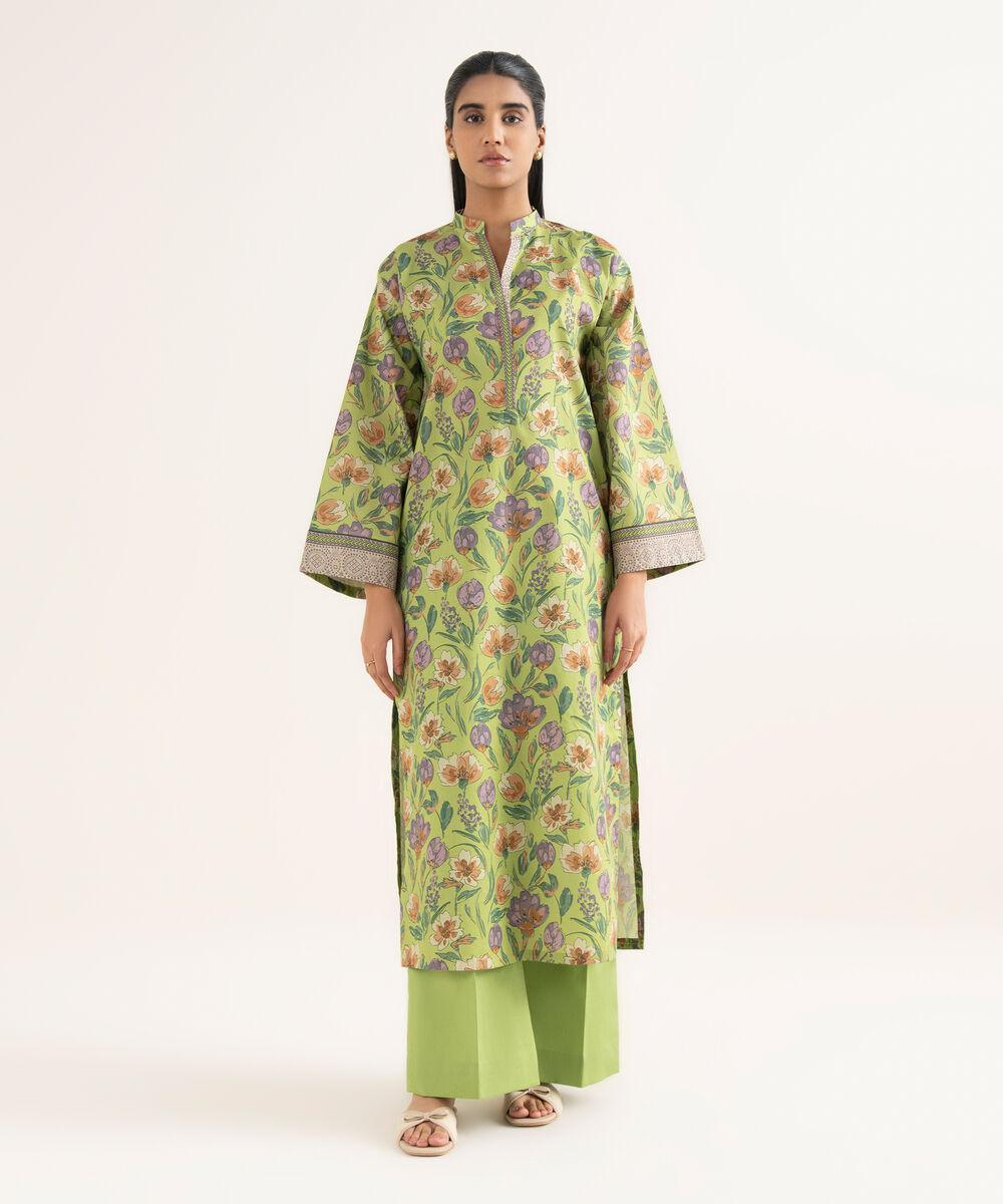 Women's Unstitched Lawn Printed Green 2 Piece Suit