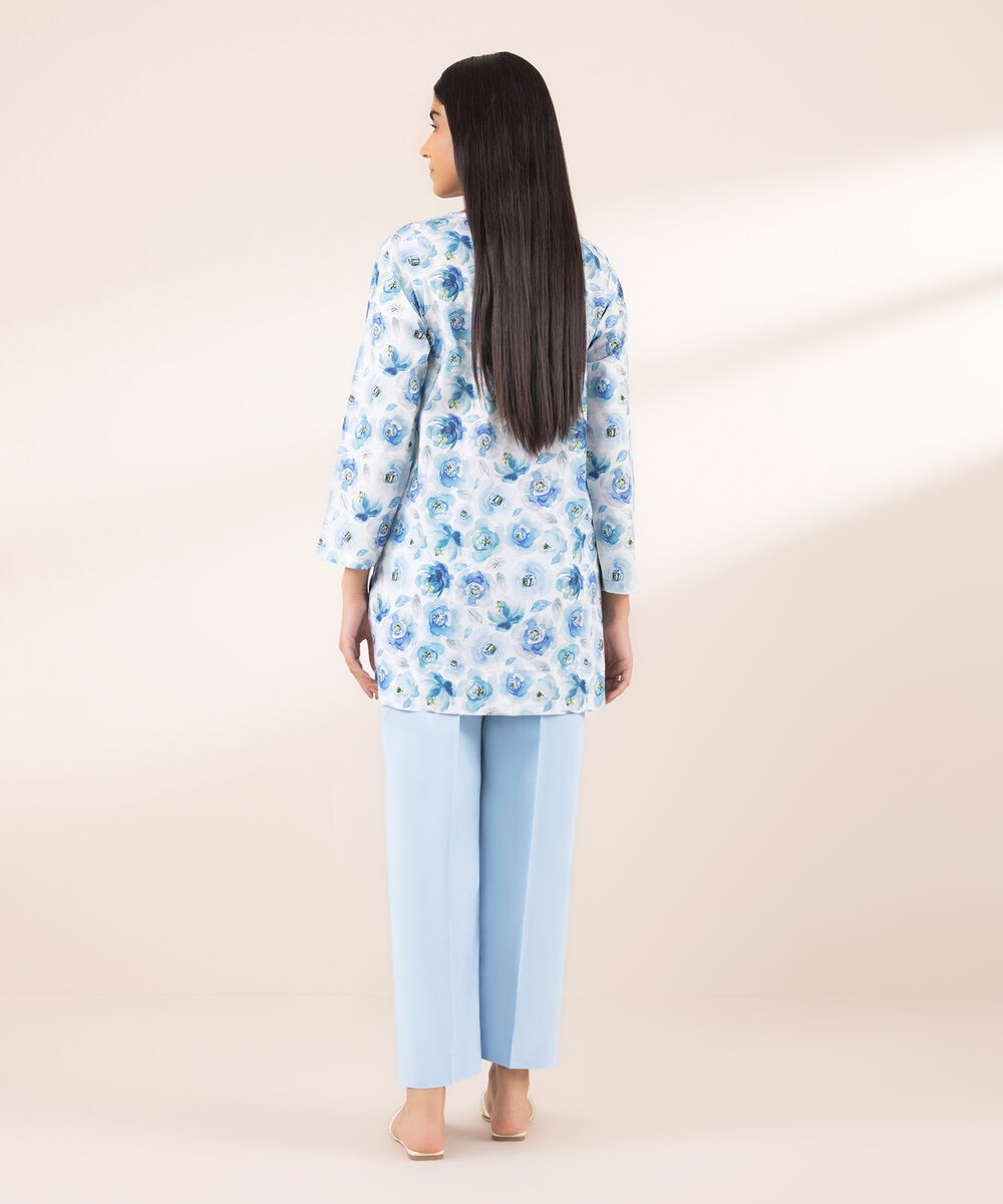 Women's RTW Lycra Blue Printed A-Line Shirt