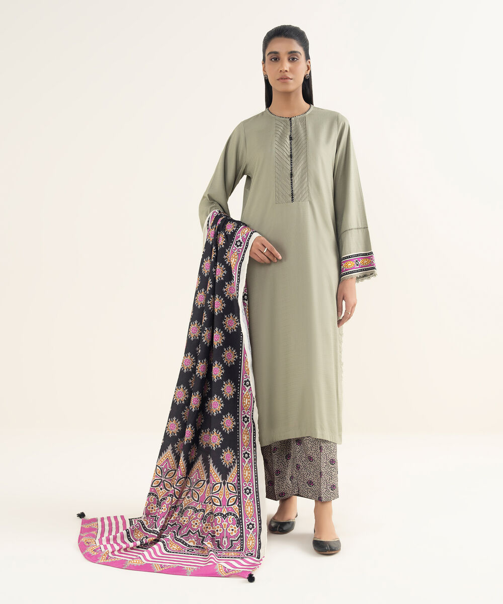 Off White Printed Blended Shawl