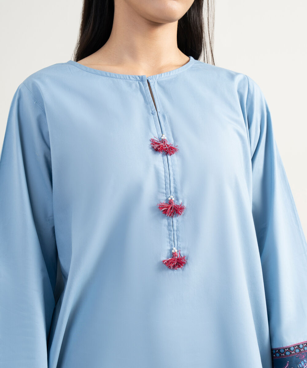 Women's RTW Cambric Solid Blue Straight Shirt