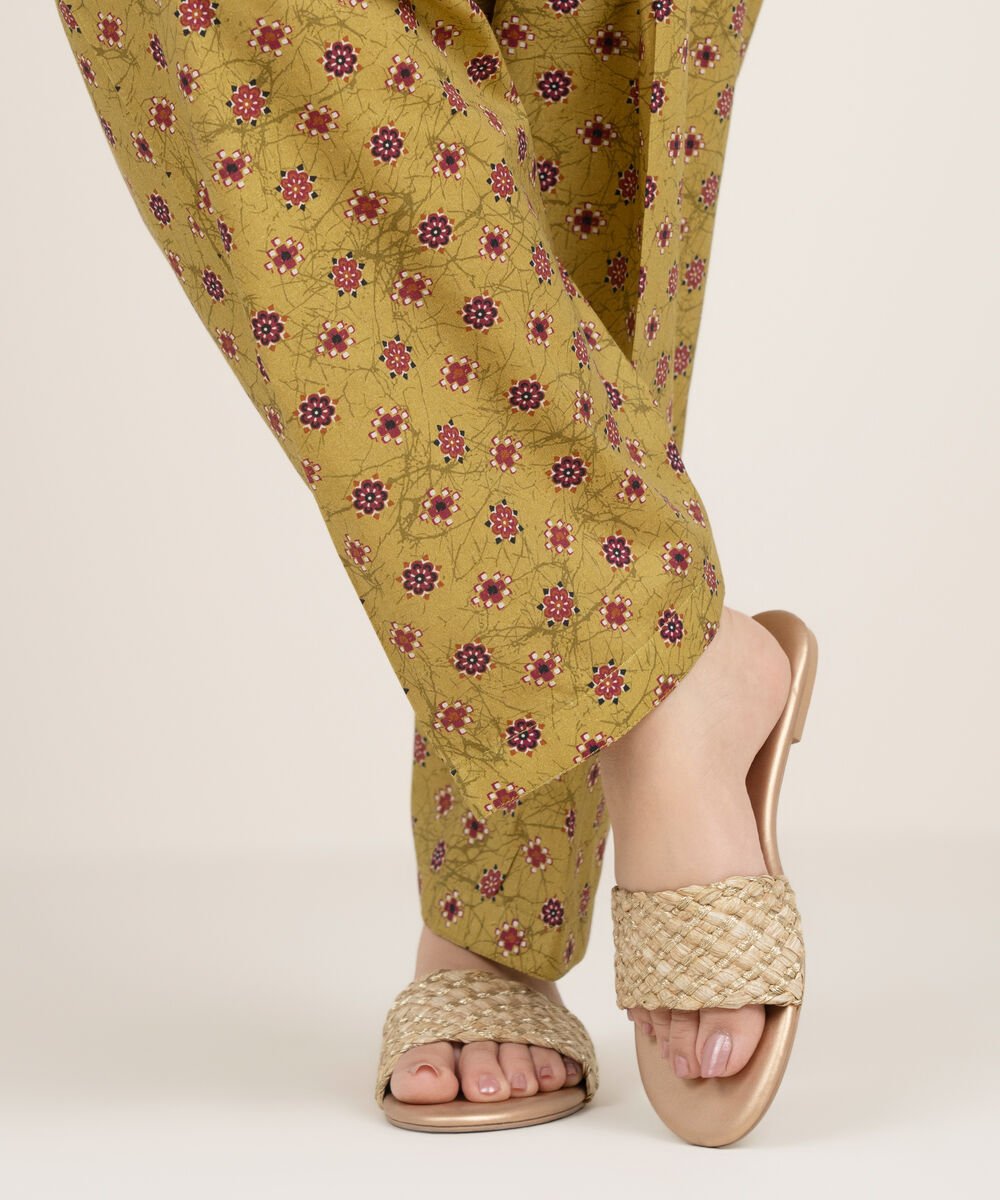 Women's RTW Cambric Printed Brown Shalwar