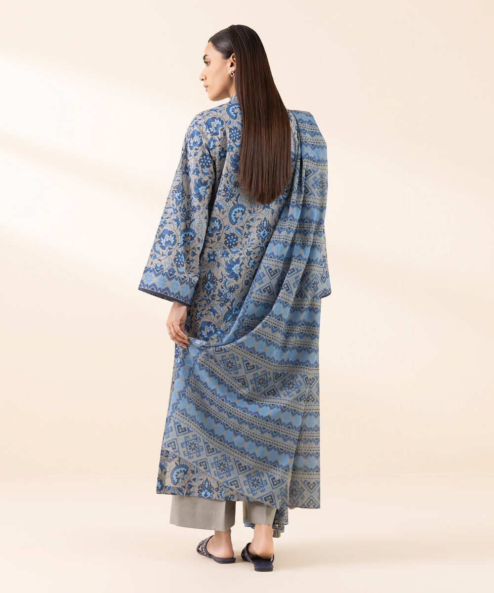 Women's Unstitched Lawn Printed Blue 3 Piece Suit