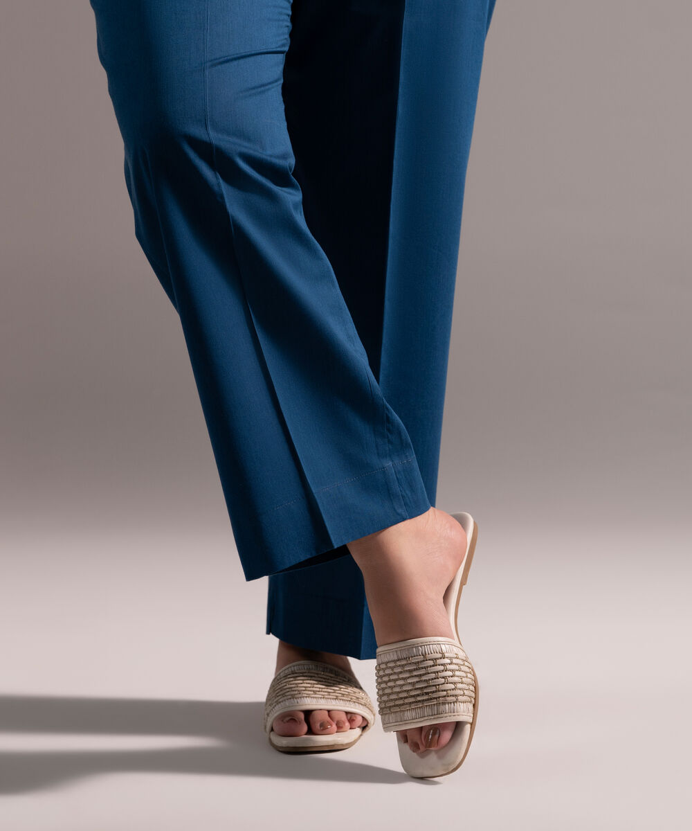 Women's RTW Cotton Viscose Solid Dark Blue Straight Pants