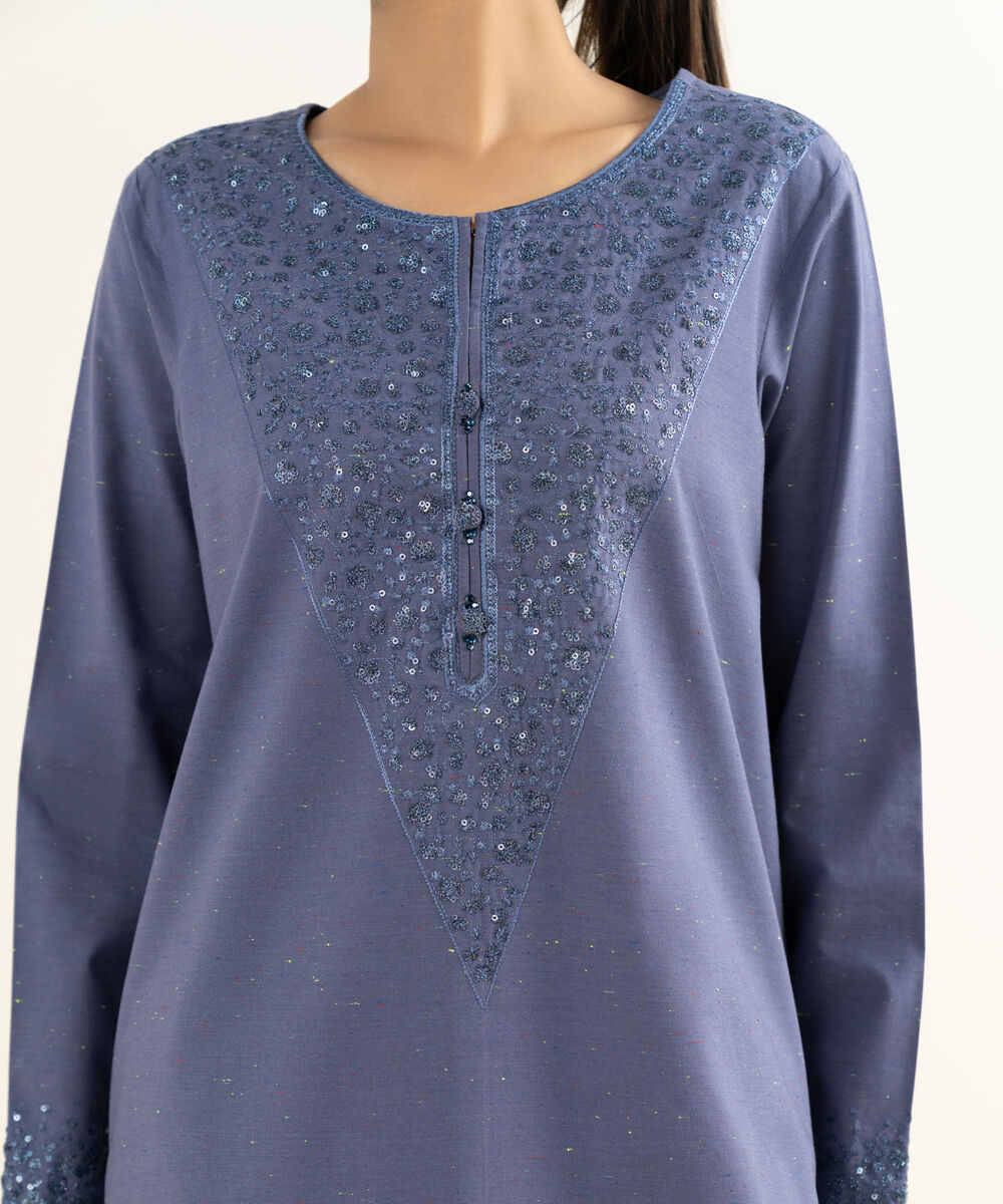 Women's RTW Multineps Embroidered Dark Grey Straight Shirt