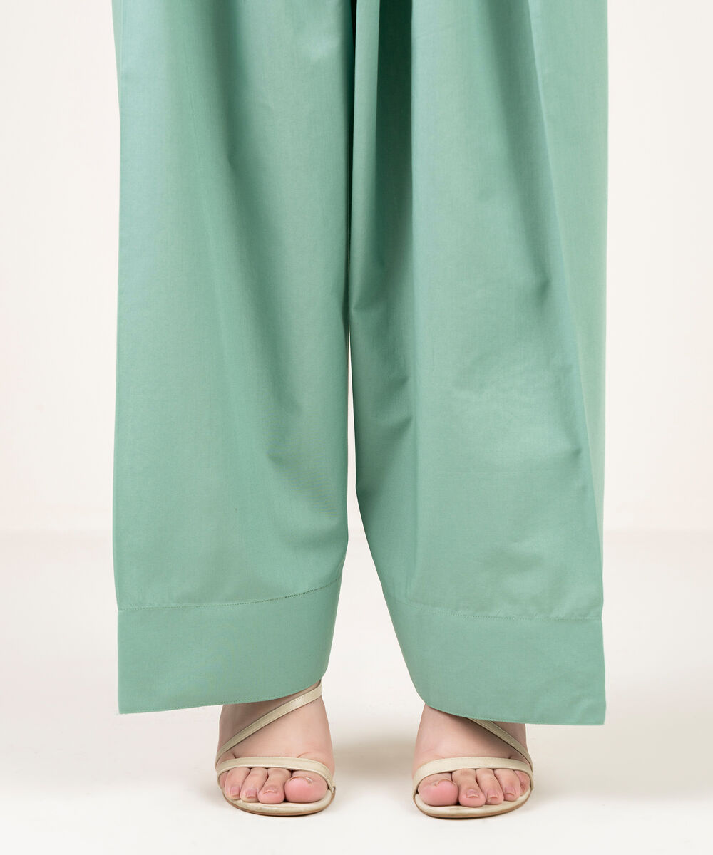 Women's RTW Cambric Solid Green Shalwar