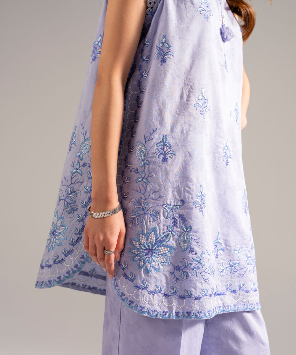 Women's RTW Self Jacquard Embroidered Pastel Blue 2 Piece Suit