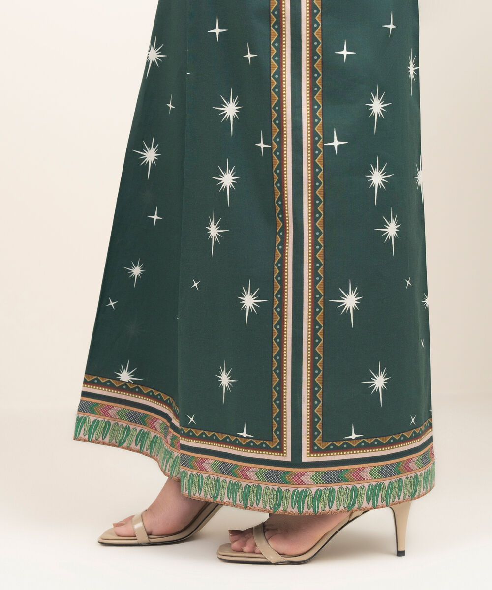 Women's RTW Cambric Printed Green Flared Pants