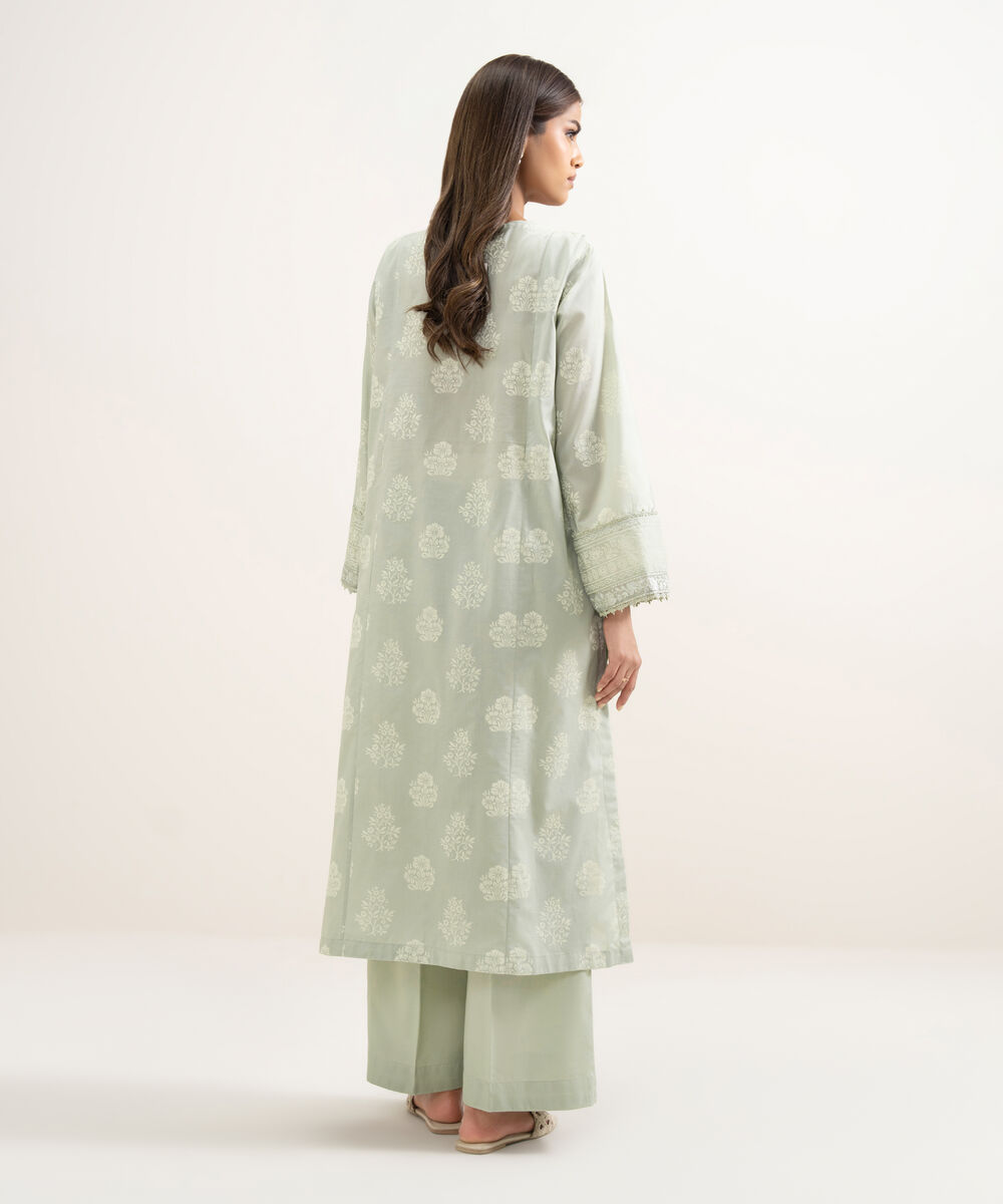 Women's RTW Lawn Embroidered Mint Green A-Line Shirt