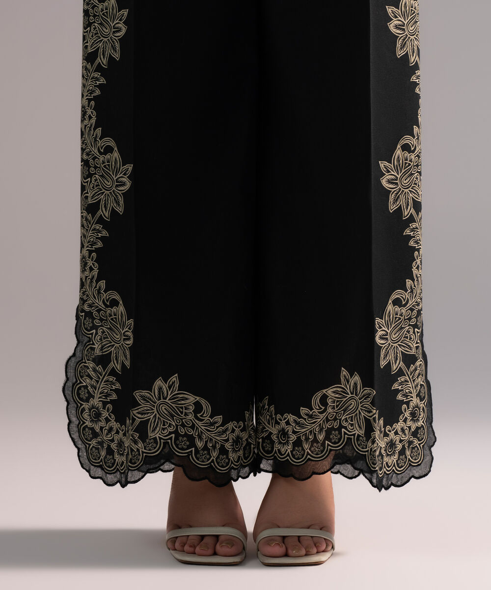 Women's RTW Cambric Printed Black Culottes