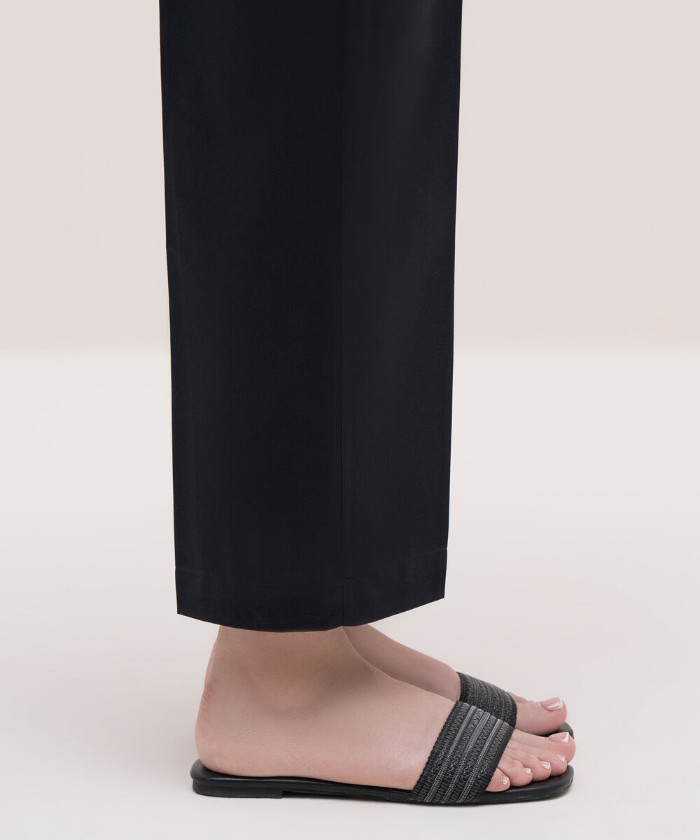 Women's RTW Cambric Black Solid Straight Pants