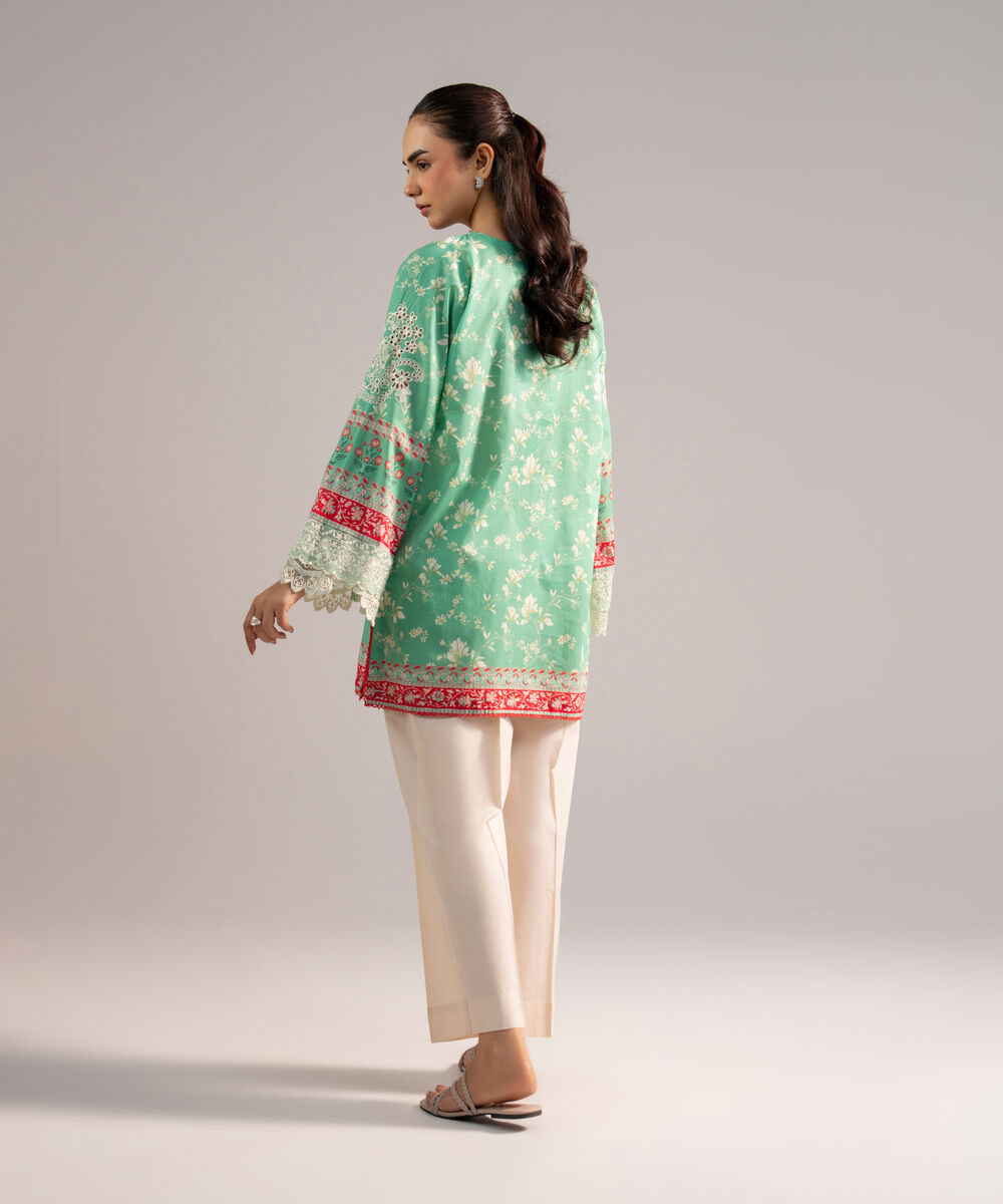 Women's RTW Lawn Embroidered Turquoise Straight Shirt