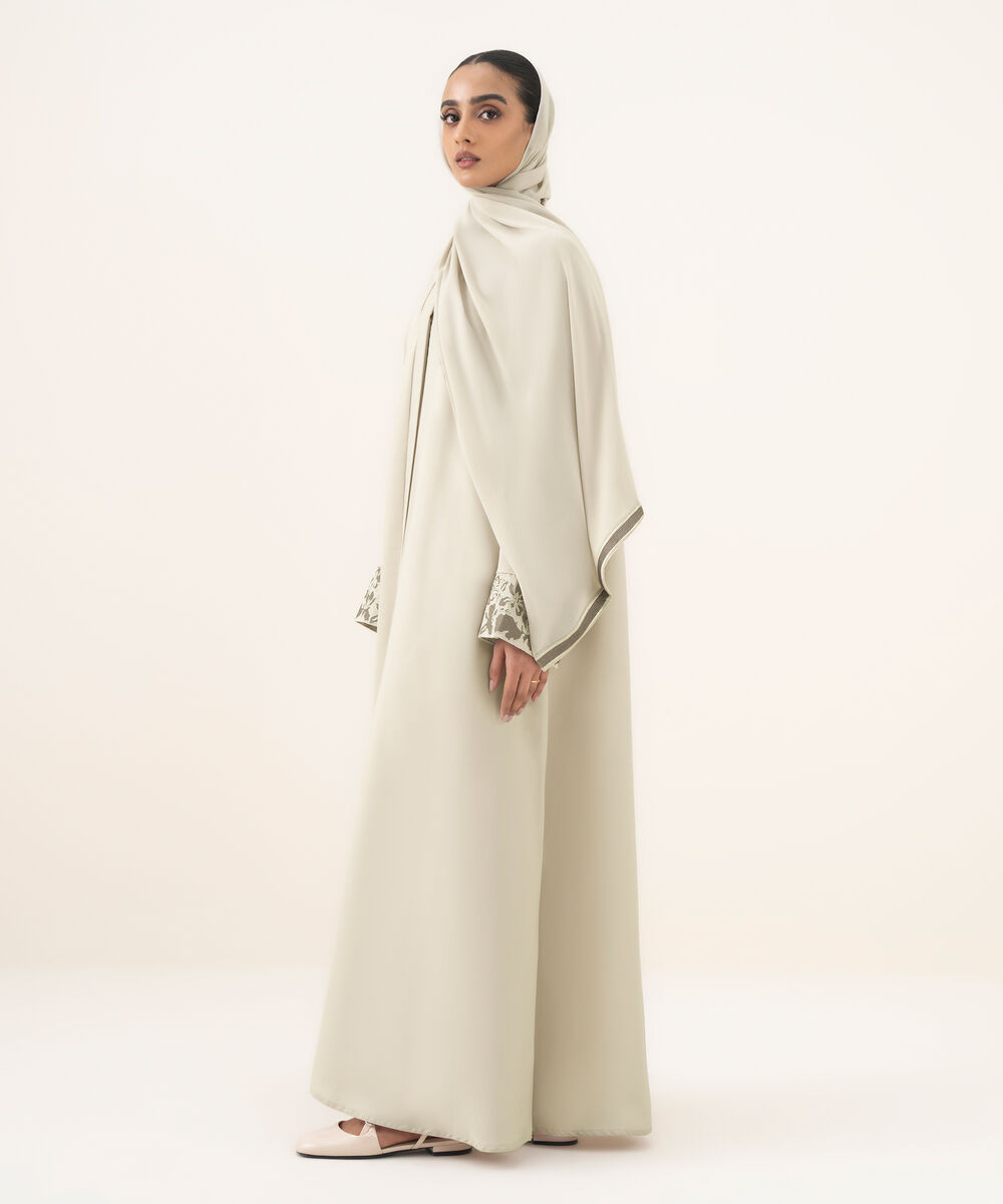 Women's ivory button through Abaya set