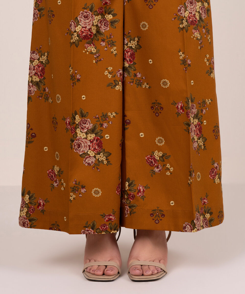 Women's RTW Cambric Printed Brown Flared Pants