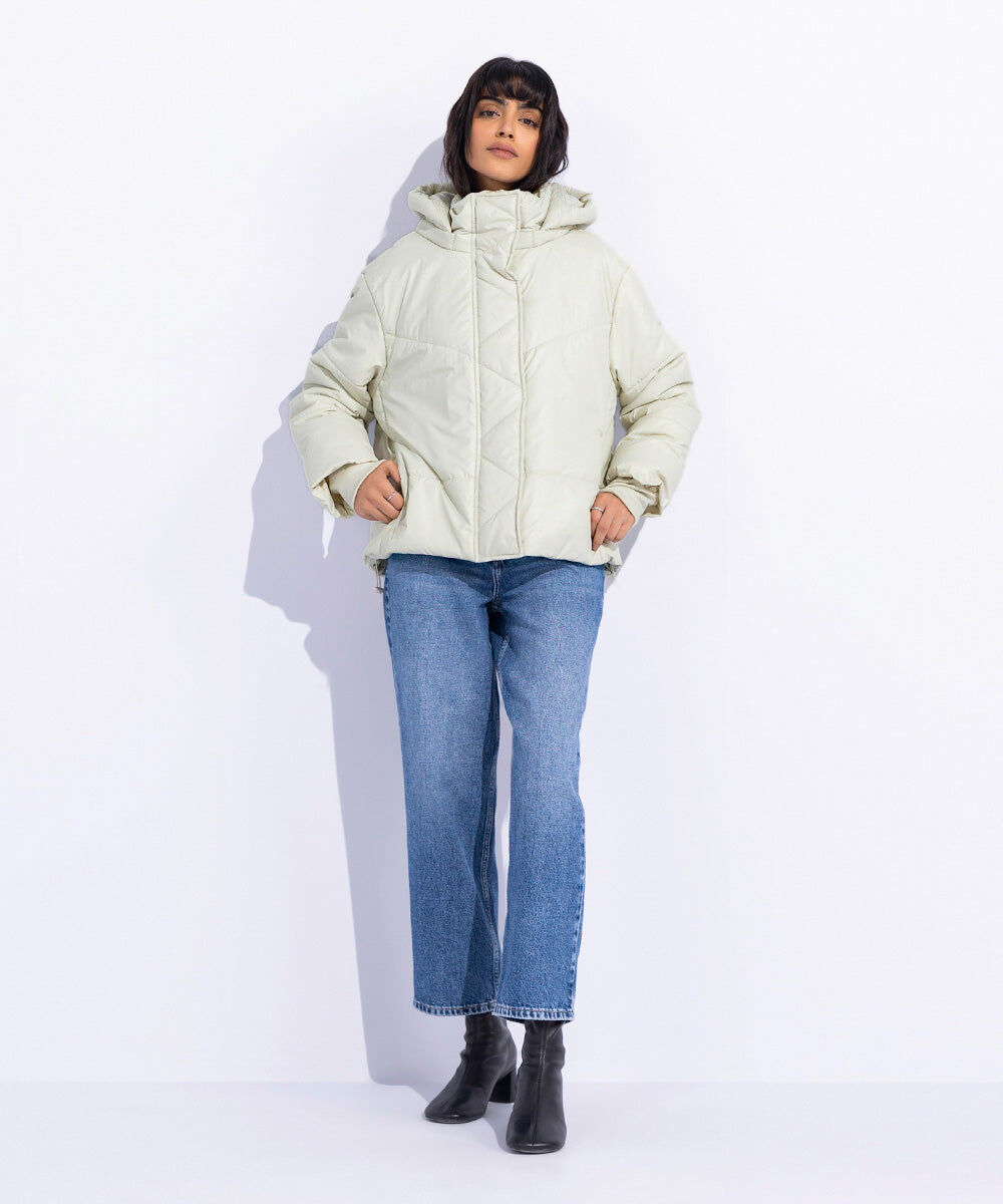 Woman - Off White Quilted Jacket with Removable Hood