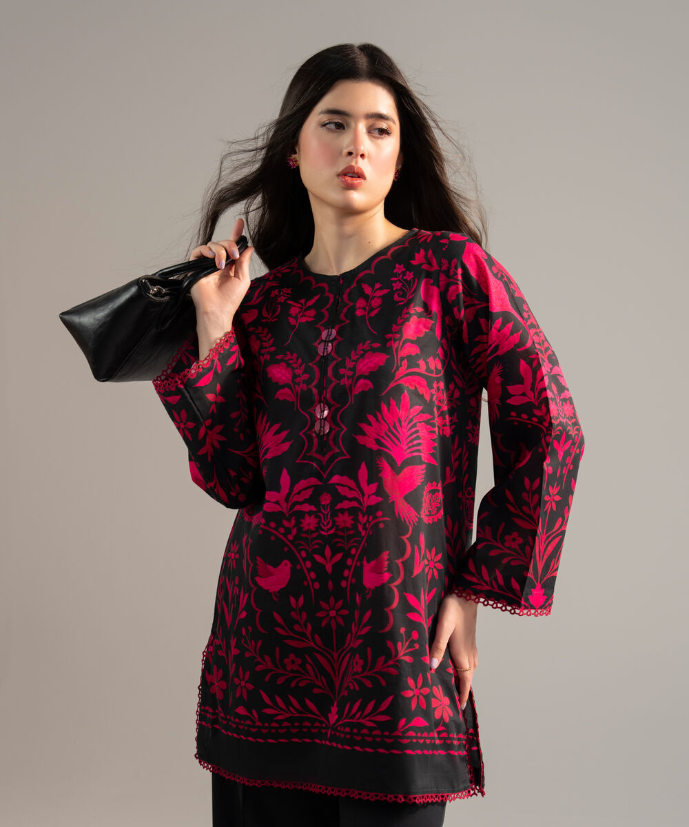 Women's RTW Lawn Printed Black 2 Piece Suit