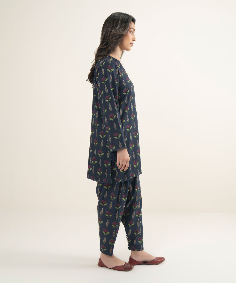 Women's RTW Cambric Printed Blue Shalwar