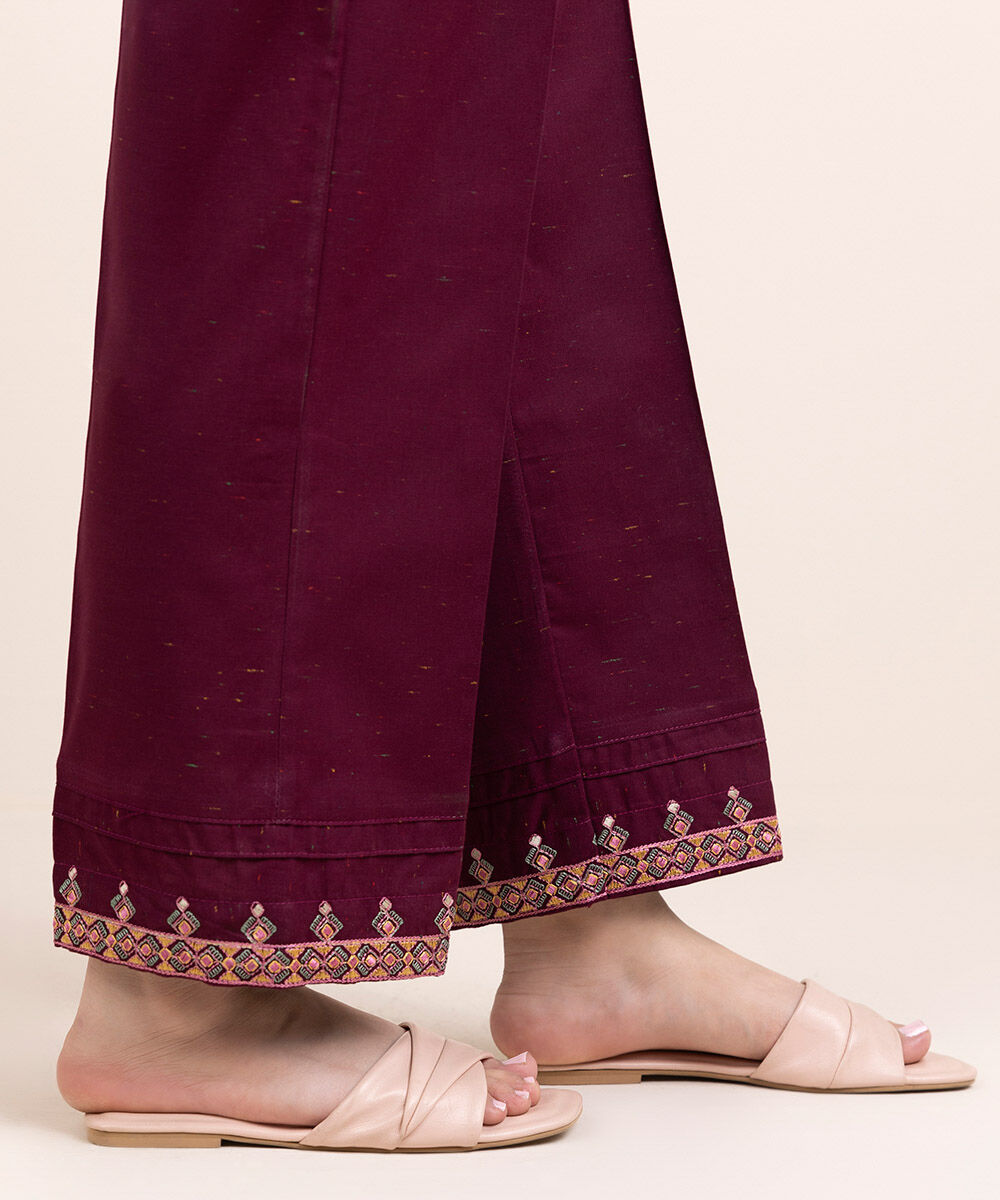 Women's Pret Multineps Pink Embroidered Straight Pants