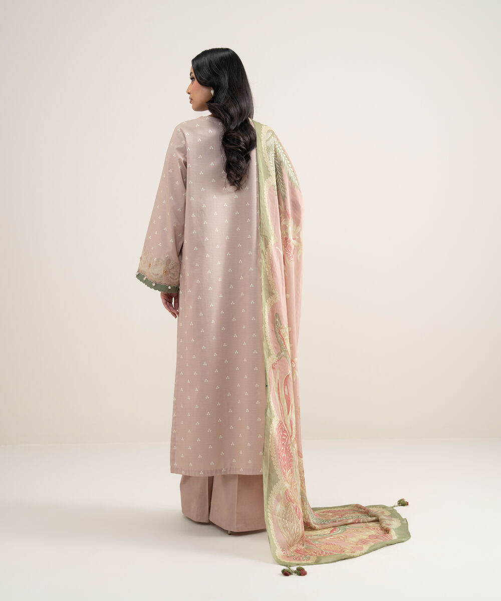 Women's Unstitched Dobby Embroidered Tea Pink 3 Piece Suit