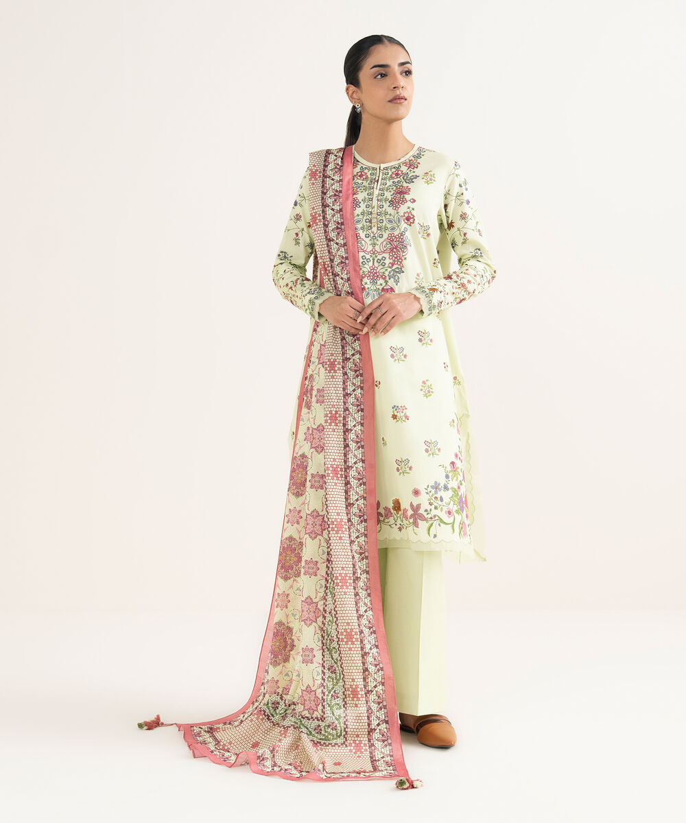 Women's Unstitched Lawn Embroidered Yellow 3 Piece Suit