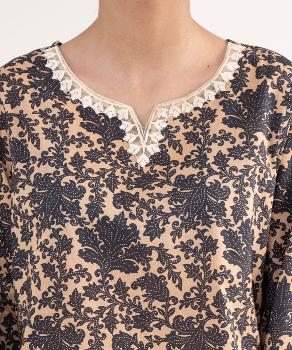 Women's RTW Lawn Black Embroidered A-Line Shirt