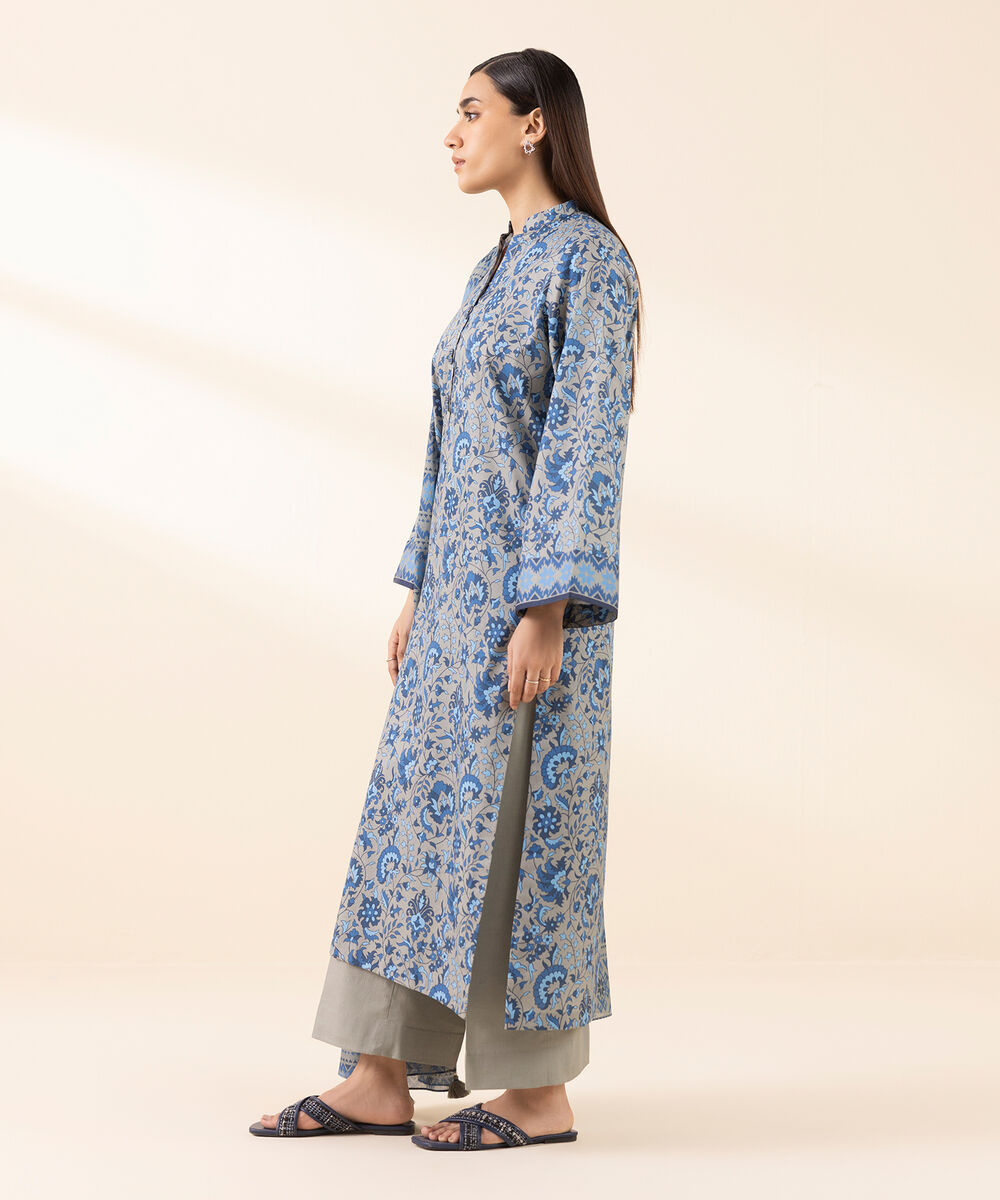 Women's Unstitched Lawn Printed Blue 3 Piece Suit