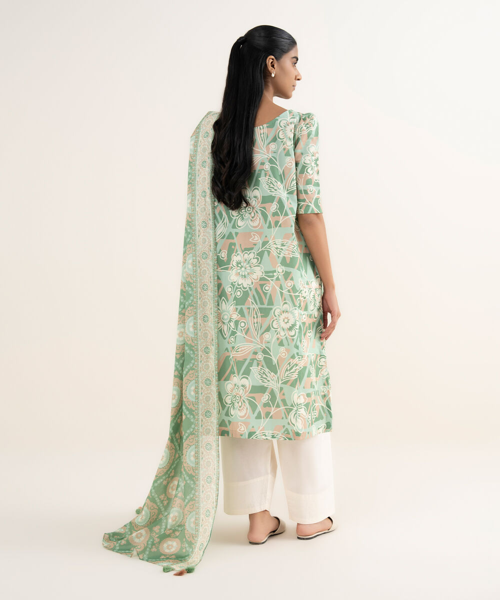 Women's Unstitched Lawn Printed Green 2 Piece Suit