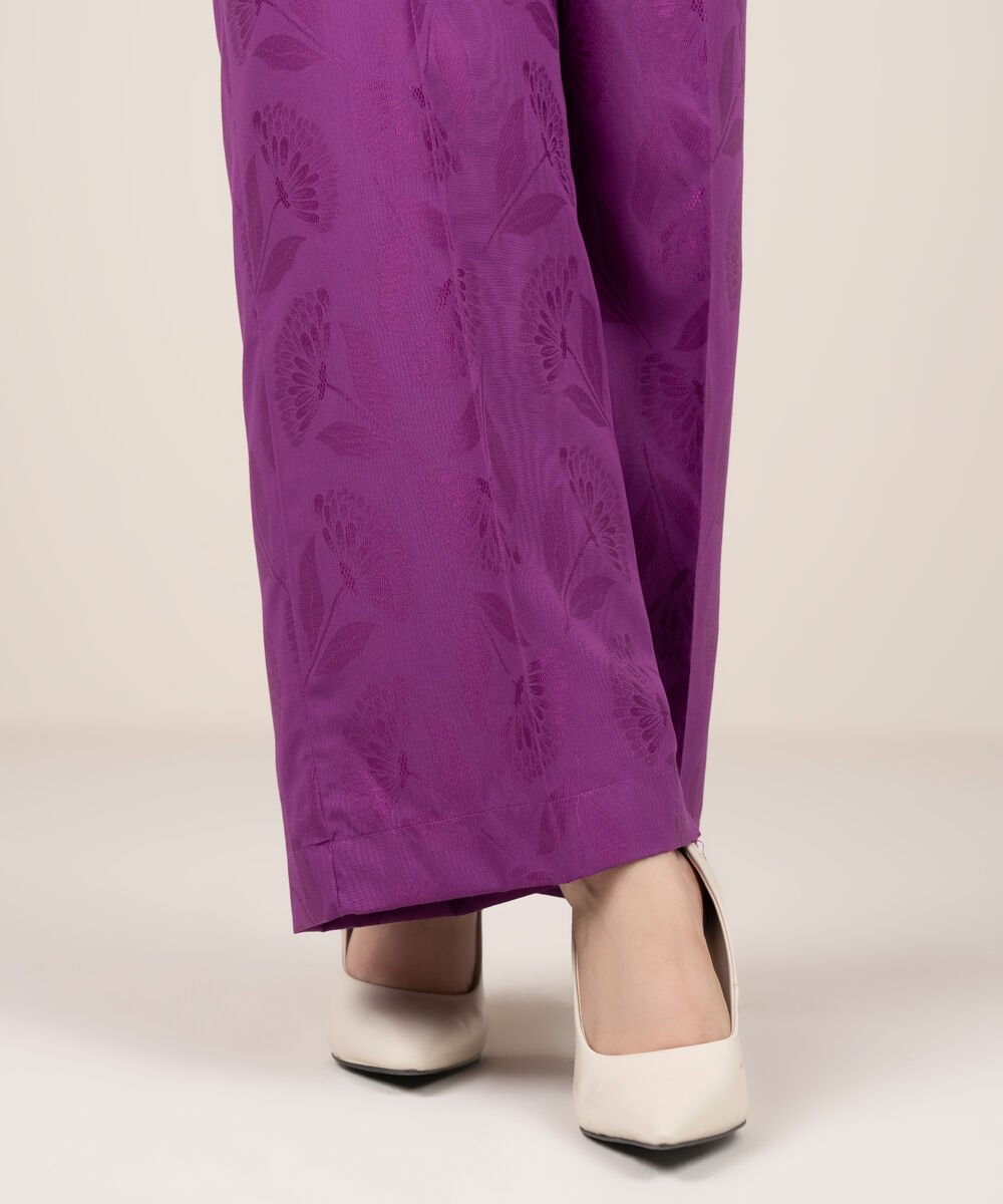 Women's RTW Self Jacquard Leno Solid Purple Culottes