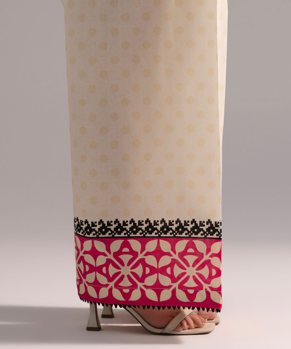 Women's RTW Cambric Printed Off White Farshi Shalwar