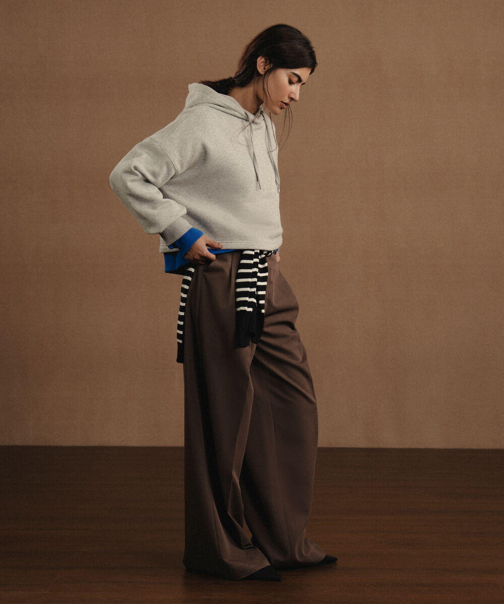 Women's Western Wear Grey Melange Cropped Fleece Hoodie