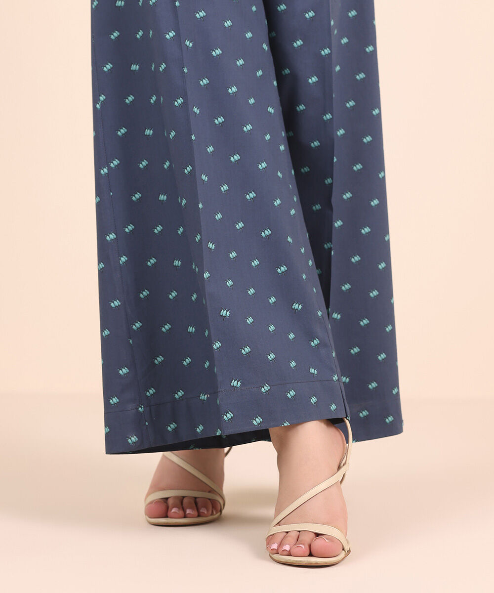 Women's RTW Cambric Blue Printed Flared Pants