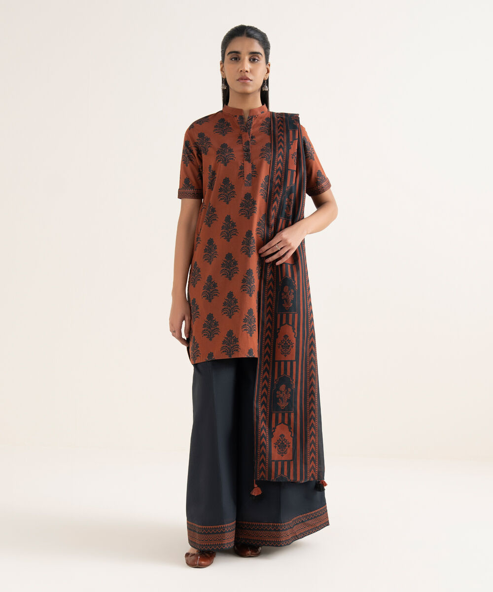 Women's Unstitched Lawn Printed Red 2 Piece Suit