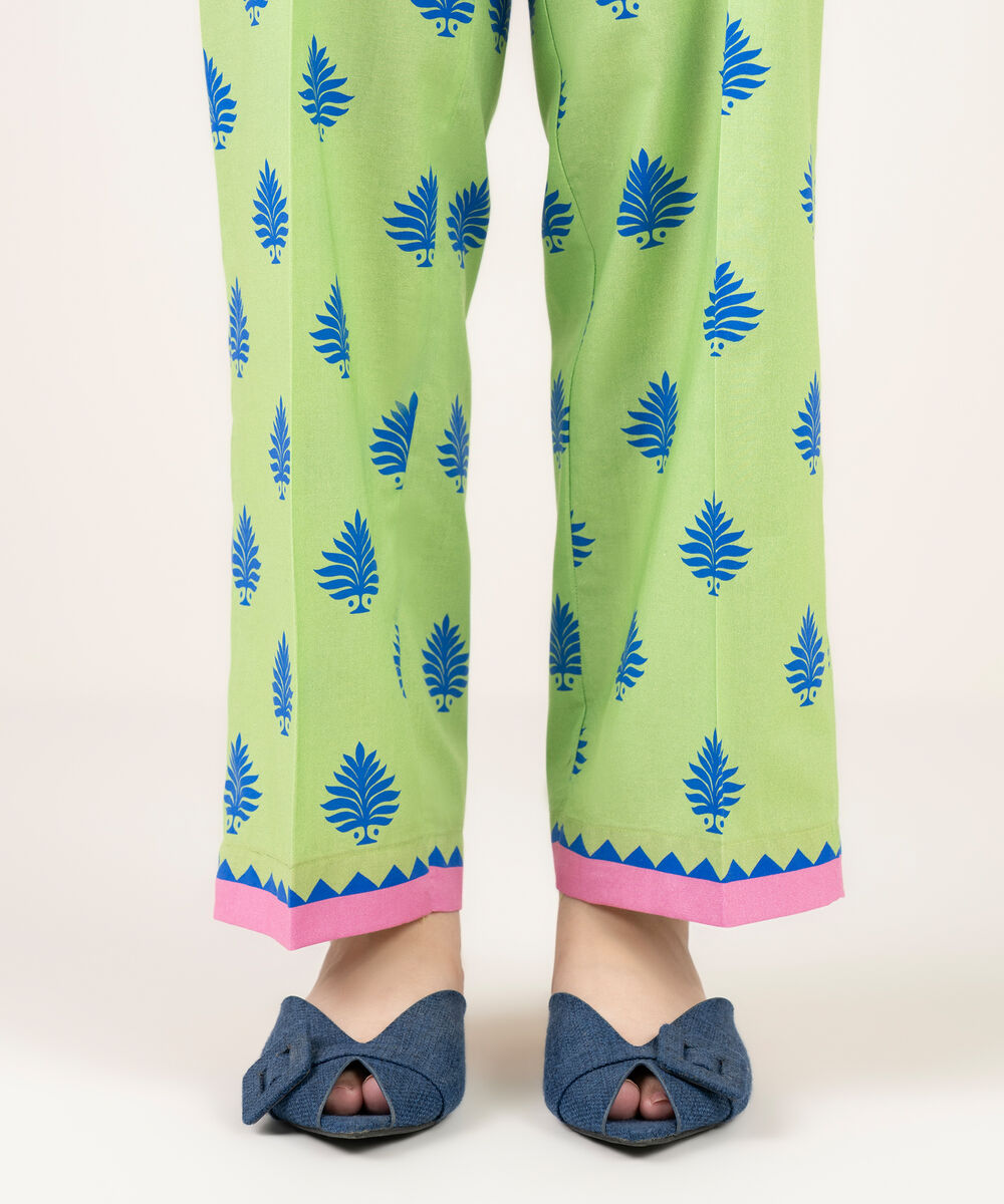 Women's RTW Cambric Printed Green Straight Pants