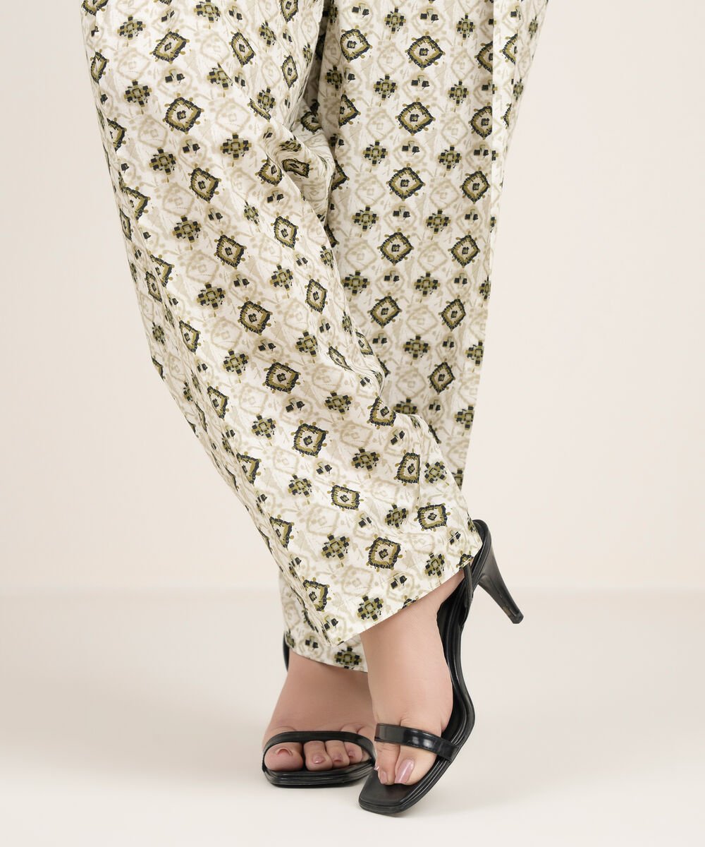 Women's RTW Cambric Printed Off White Shalwar