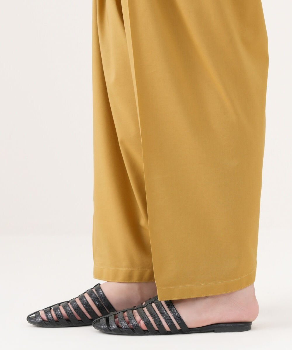 Women's RTW Linen Viscose Solid Yellow Shalwar