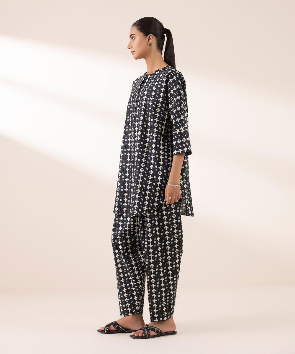 Women's RTW Lawn Black Printed Boxy Shirt