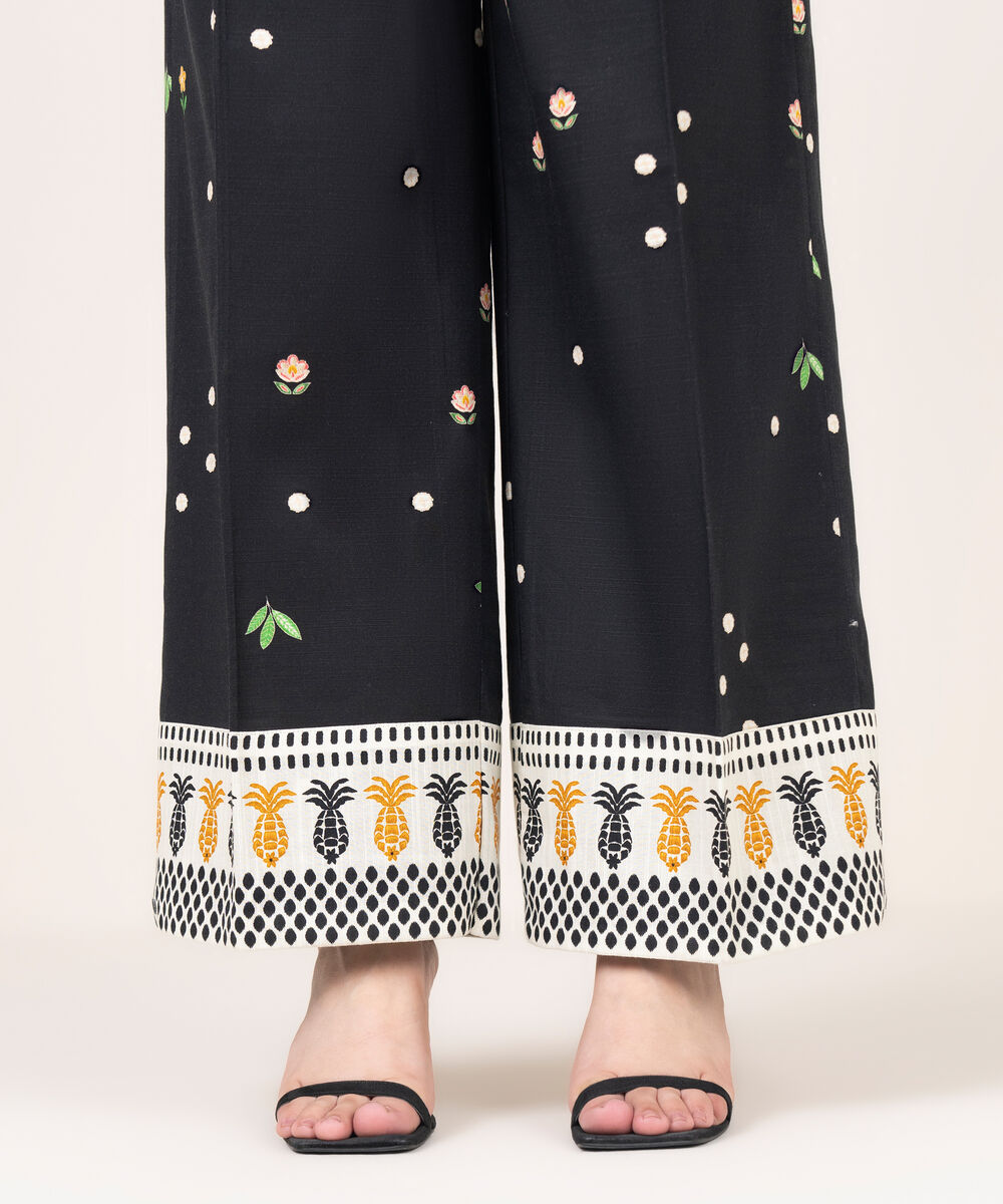 Women's RTW Light Khaddar Printed Black Culottes