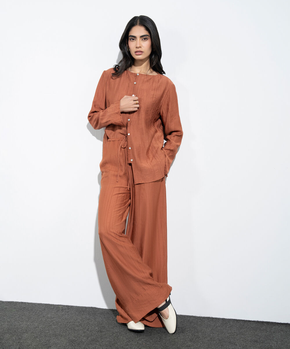 Women's Western Rust Wide-Leg Textured Trousers