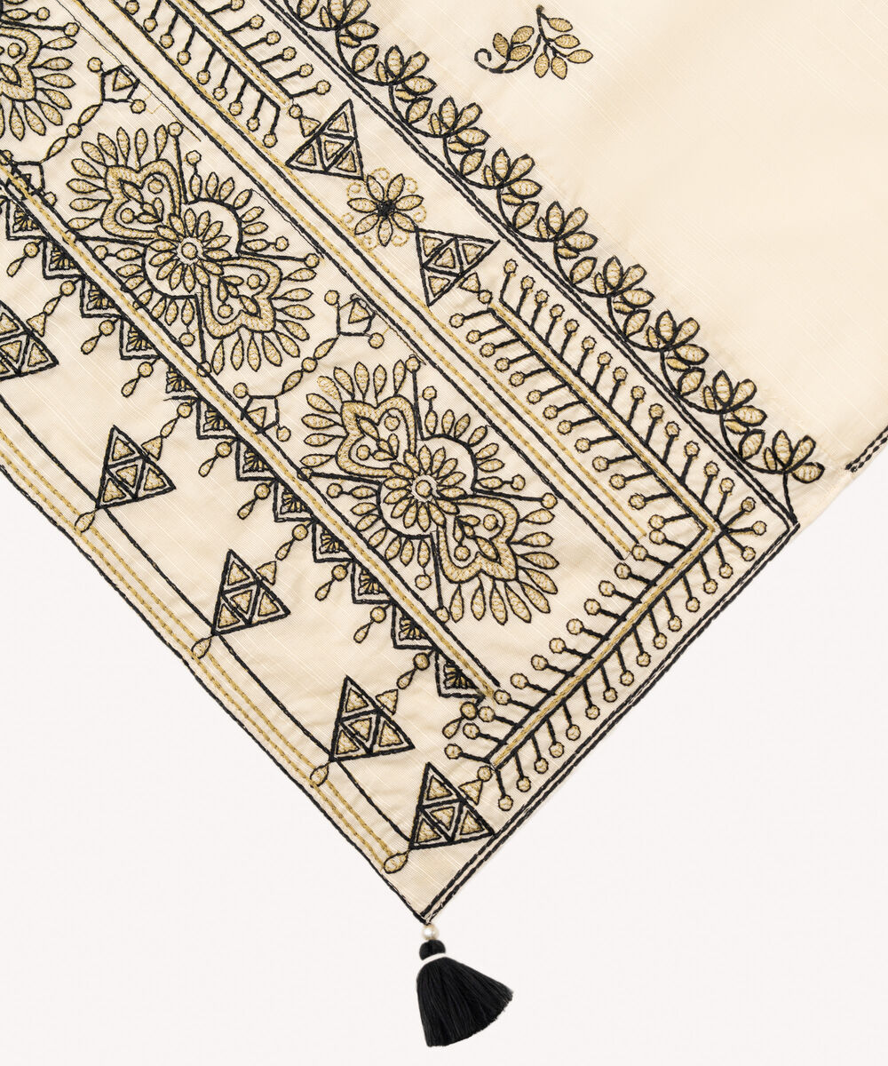 Textured Voile Embroidered Off White Dupatta