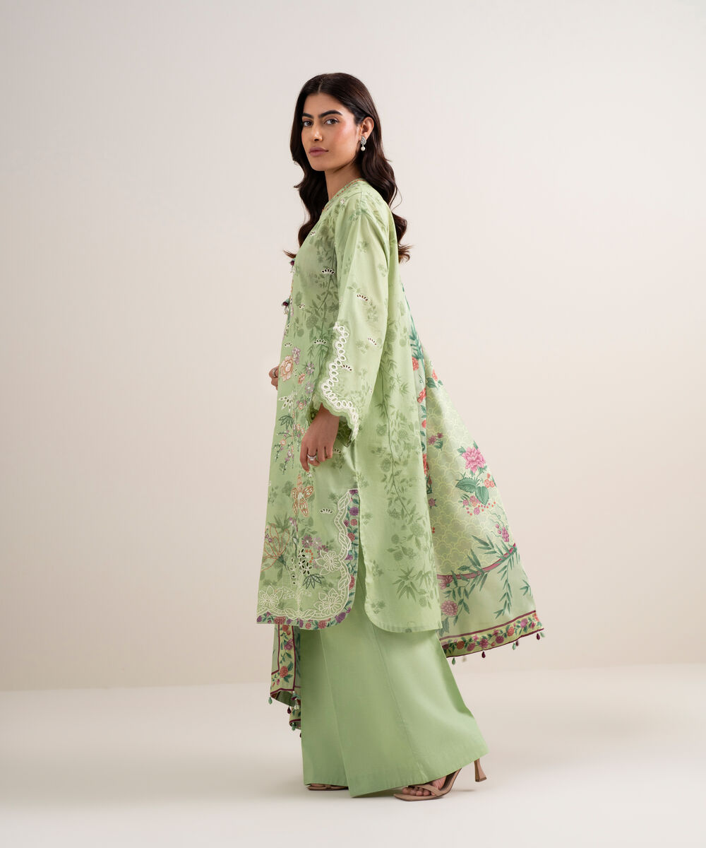 Women's Unstitched Lawn Embroidered Pistachio 3 Piece Suit