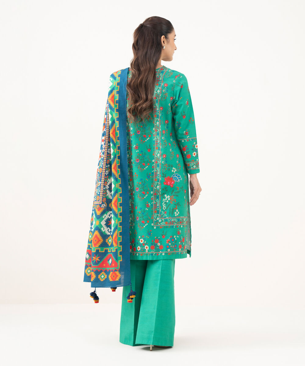 Women's Unstitched Khaddar Printed Green  3 Piece Suit