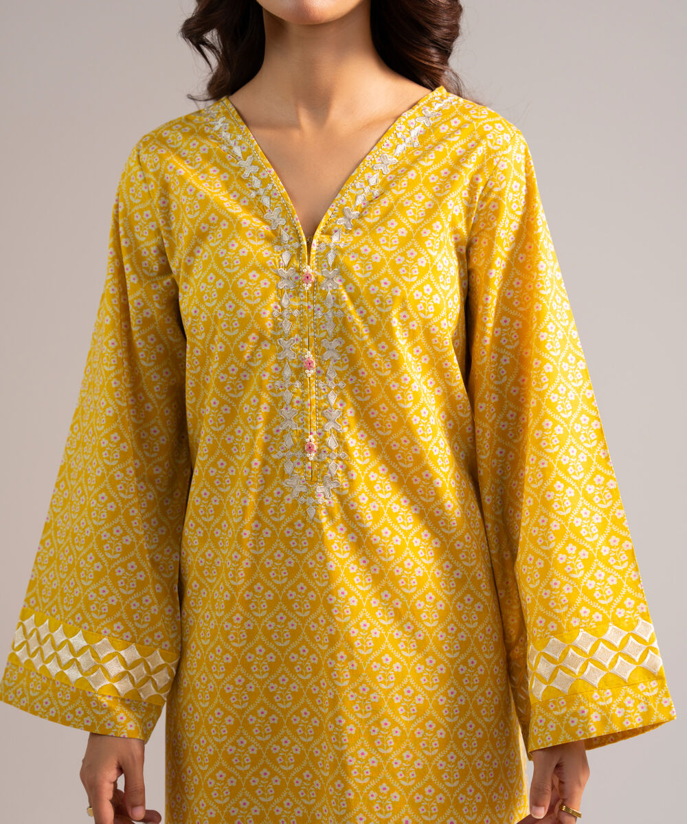Women's RTW Lawn Embroidered Yellow Straight Shirt