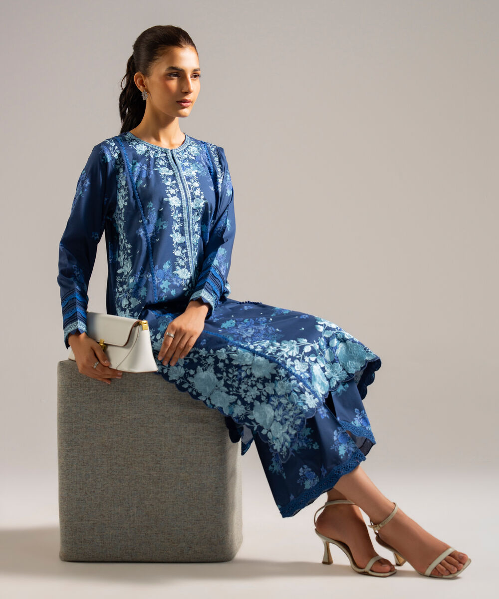 Women's RTW Lawn Embroidered Blue 2 Piece Suit
