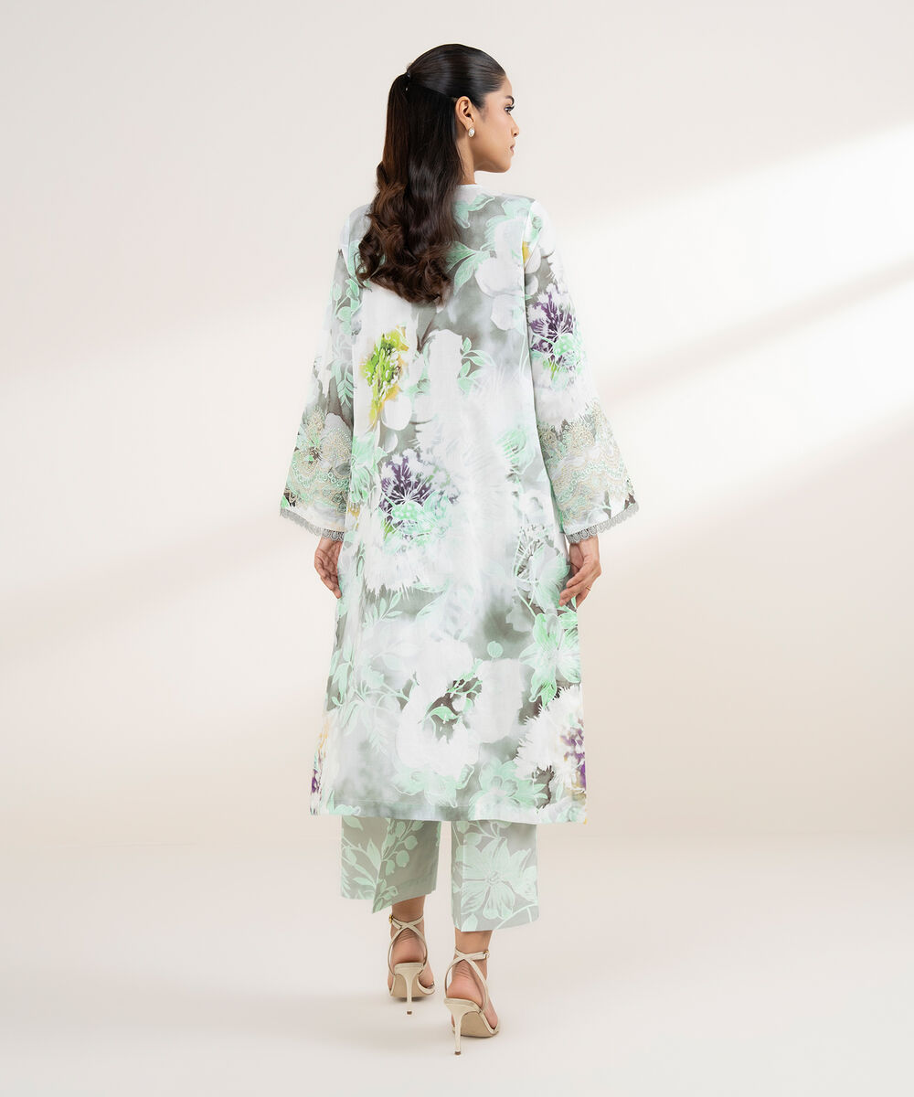 Women's RTW Lawn Green Embroidered A-Line Shirt