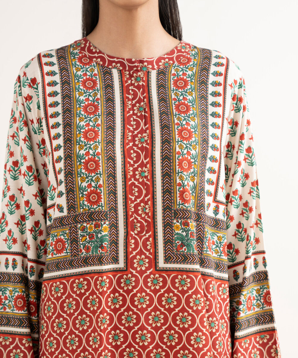 Women's RTW Cotton Printed Boxy Red Shirt