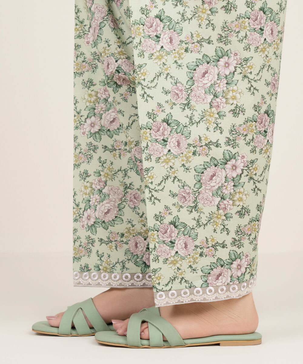 Women's RTW Cambric Embroidered Green Shalwar