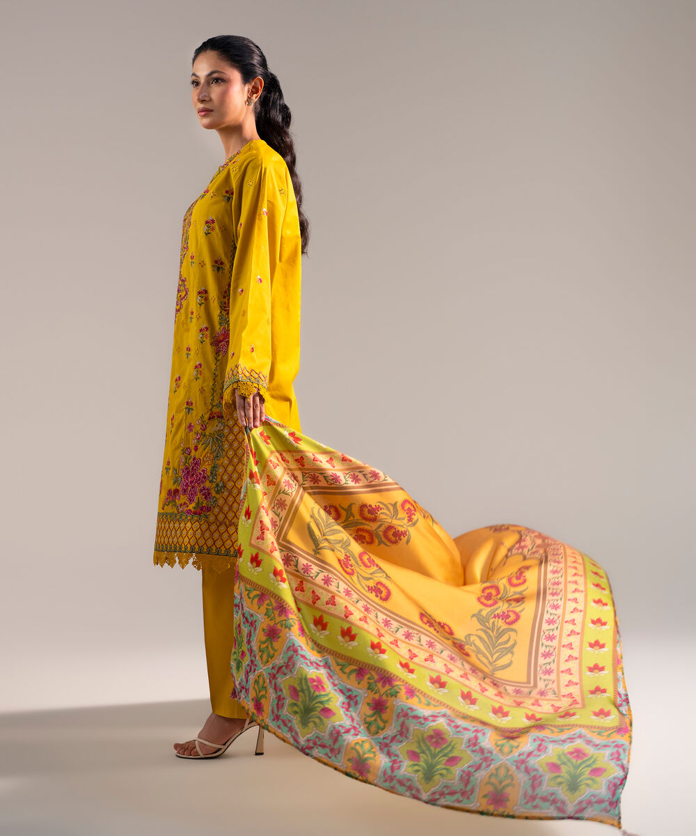 Women's Stitched for You Textured Lawn Yellow Embroidered 3 Piece Suit