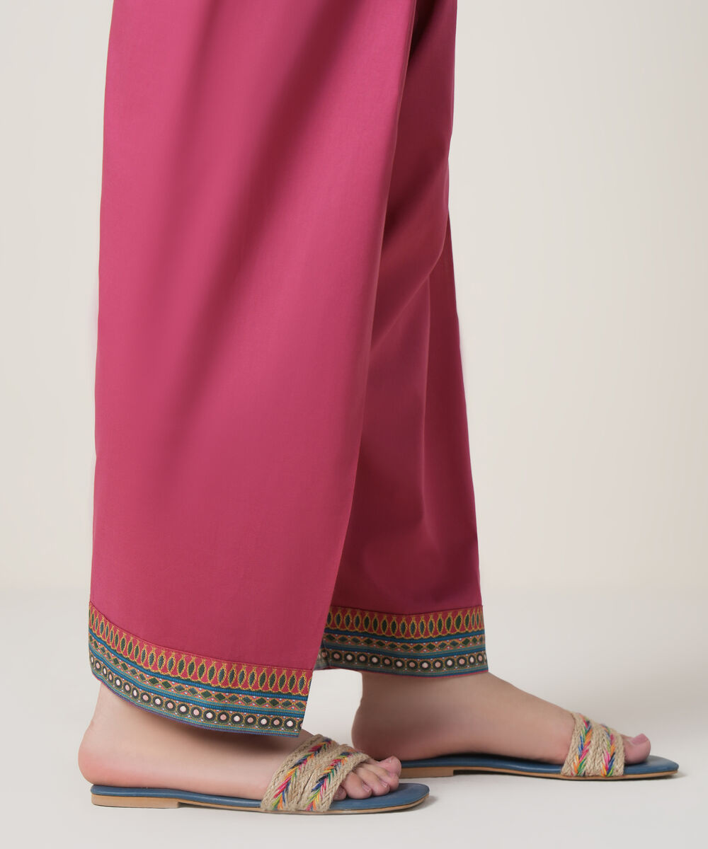 Women's RTW Cambric Pink Solid Trousers
