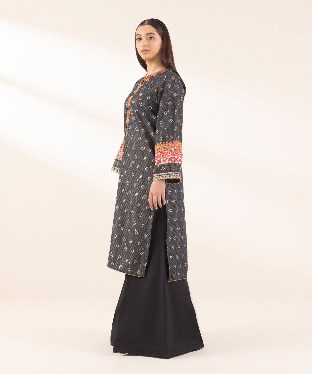 Woman - Black Embroidered Zari Lawn Shirt